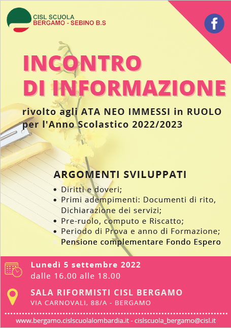 CISL Scuola Bergamo Incontro di informazione ATA