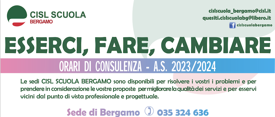 SEDI TERRITORIALI CISL SCUOLA BERGAMO - ORARI 2022/23