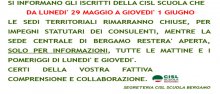 Chiusura sede CISL Scuola Bergamo